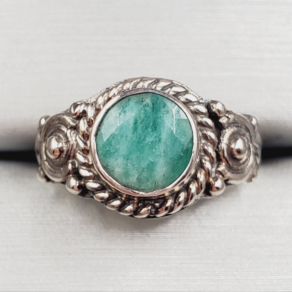 925 Sterling Silver Green Socoto Emerald Ring Rope Ring Artisan Ring 1.25 Carat